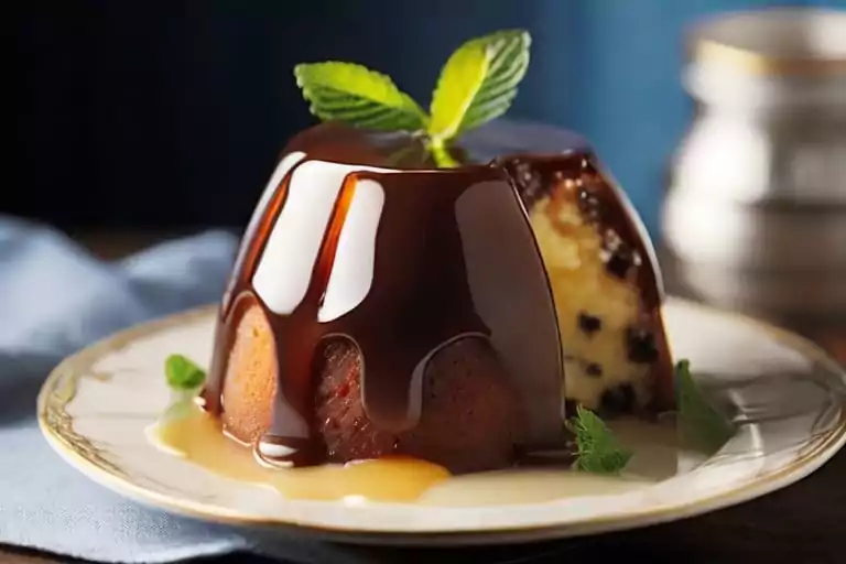 Final presentation of a perfectly steamed pudding, showcasing the results of mastering steaming without a traditional steamer.